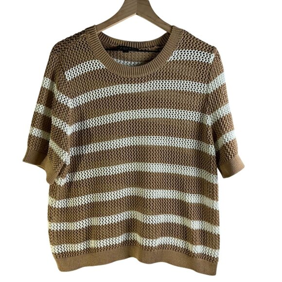 Laundry By Shelli Segal Tops - Brown Striped Knit Short Sleeve Sweater – Size L/XL – Relaxed Fit